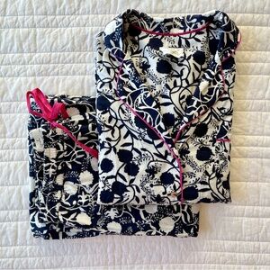 Anthropologie Sweet Dreams Flannel Pajama Set S/M Navy/White